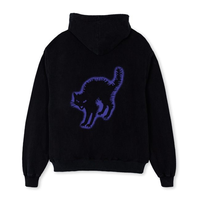 PURPLECAT Black Oversized Zipped Hoodie.