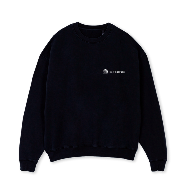 STRIKESWEAT Black Oversized Crewneck Sweater.