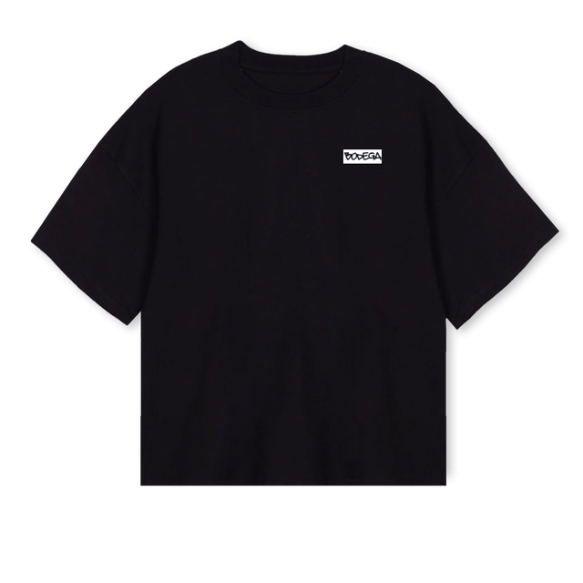 BODEGAMTLMETRO Black Oversized Boxy Tee.