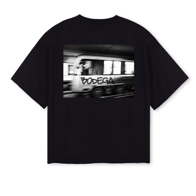 BODEGAMTLMETRO Black Oversized Boxy Tee.