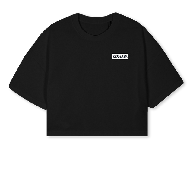 BODEGAMTLMETROCROP Black Cropped Oversized Tee.