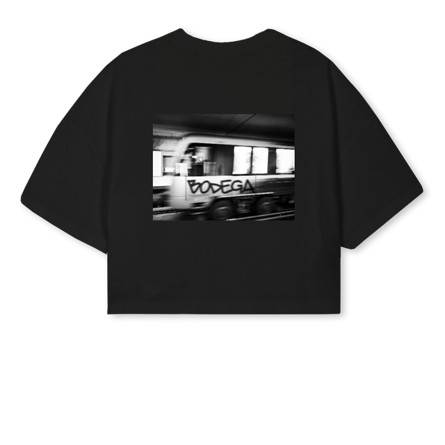 BODEGAMTLMETROCROP Black Cropped Oversized Tee.