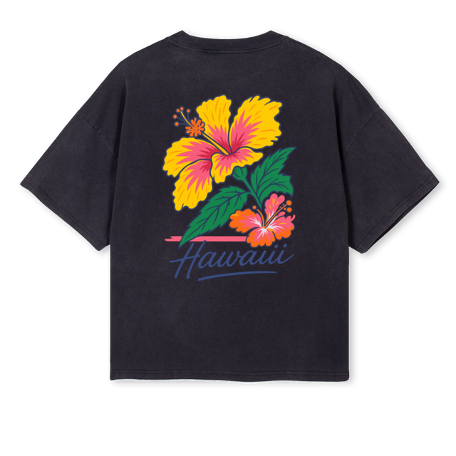 HAWAIIAN FLOW Vintage Black Oversized Boxy Tee.
