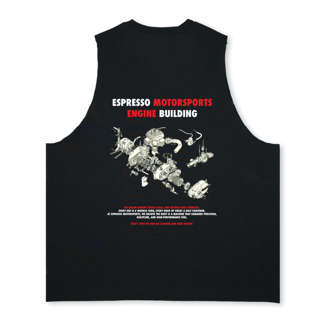 ENGINE BUILDING  Deep Black Oversized Vest.