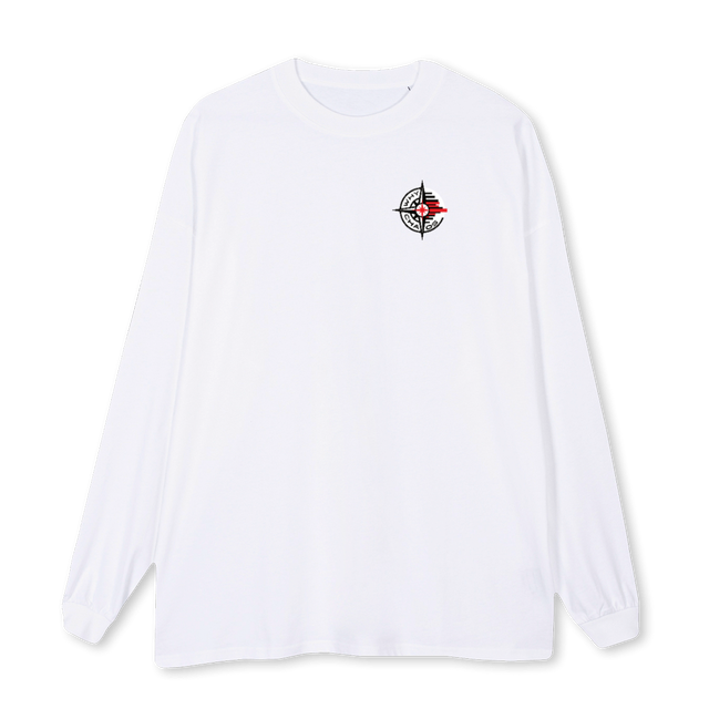 LONGTKOMPASS White Oversized LS Tee.