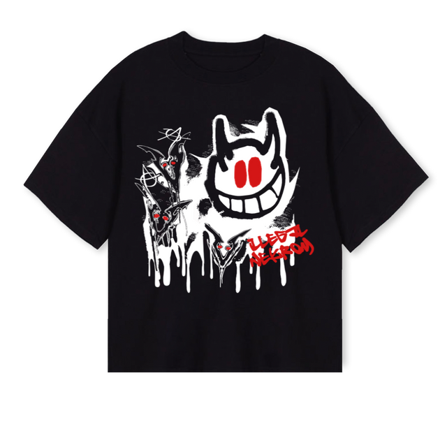 NEKROM ILLEGAL  Black Oversized Boxy Tee.