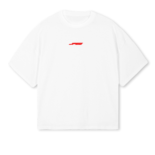 POLEPOSITIONONE White Oversized Boxy Tee.