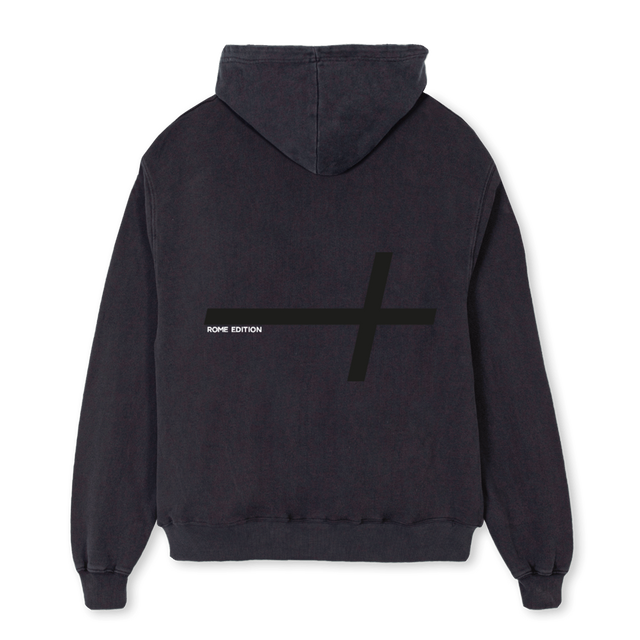 ROMEDITION Vintage Black Oversized Zipped Hoodie.