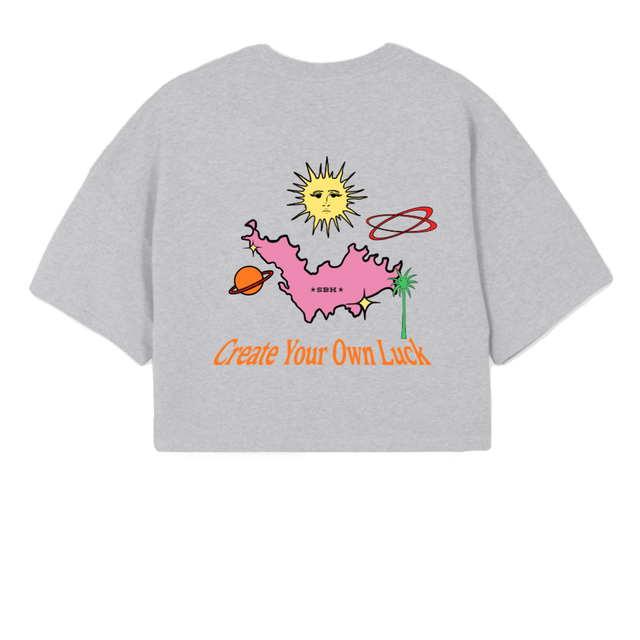 FORTUNACROPLIGHTGREY Light Grey Marl Cropped Oversized Tee.