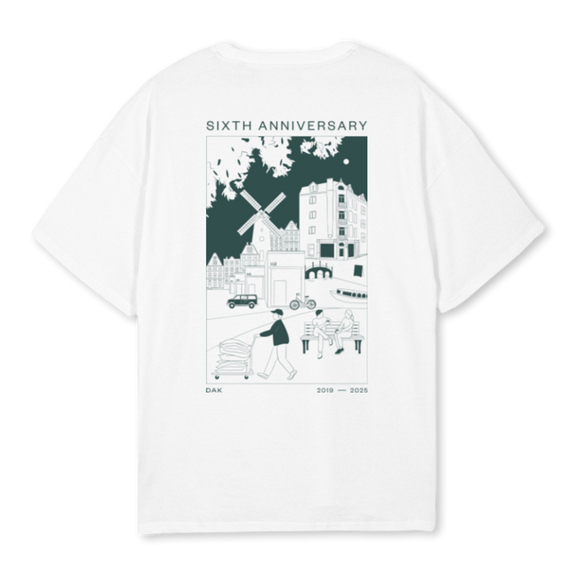 SIXTHANNIVGREEN White Oversized Tee.