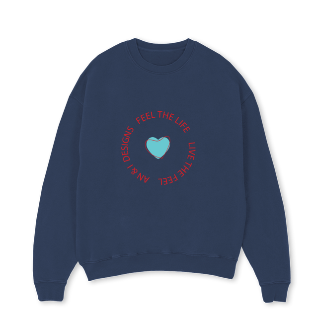 SLOGANRED Navy Blue Oversized Crewneck Sweater.