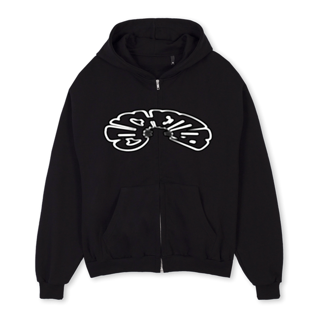 MOSAICCCCC Black Oversized Zipped Hoodie.