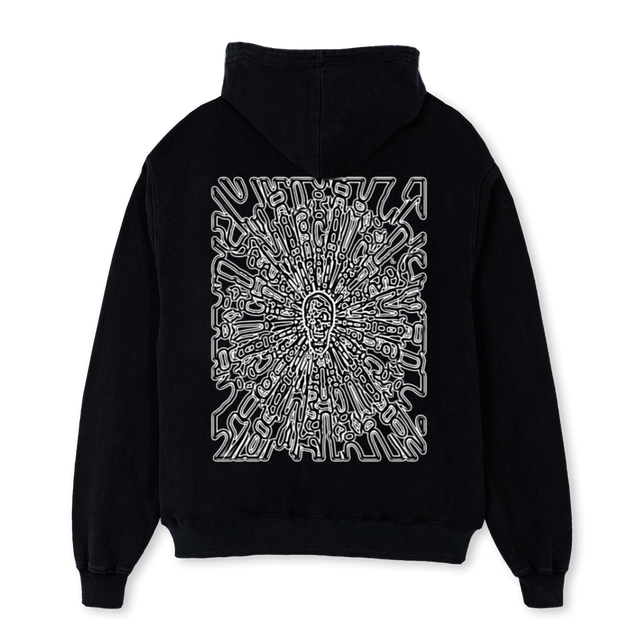 MOSAICCCCC Black Oversized Zipped Hoodie.
