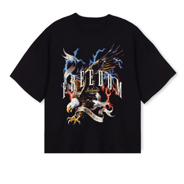 FREEDOMS Black Oversized Boxy Tee.