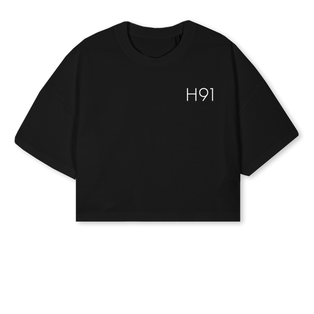 JOHNG_CROPPED Black Cropped Oversized Tee.