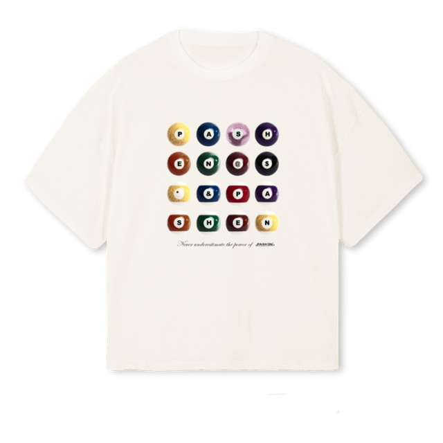 PASHEN POOL BALL Vintage White Oversized Boxy Tee.
