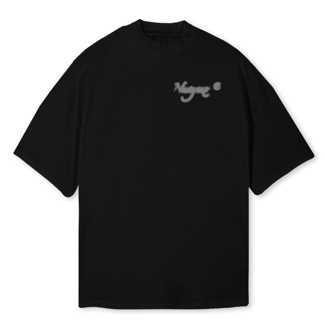 CLOUDSANDTHUNDER Black Oversized Mock Neck Tee.