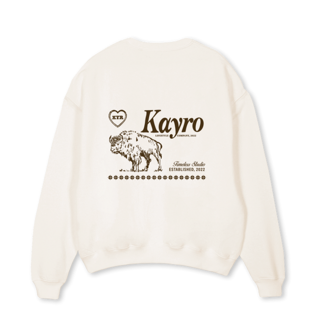 BUFFALO Vintage White Oversized Crewneck Sweater.