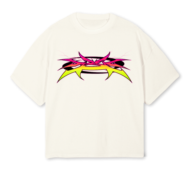 RAVAGE MSD NOZRED Cream Oversized Boxy Tee.