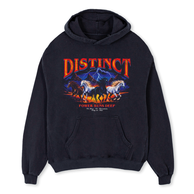 POWER RUNS DEEP Vintage Black Oversized Hoodie.