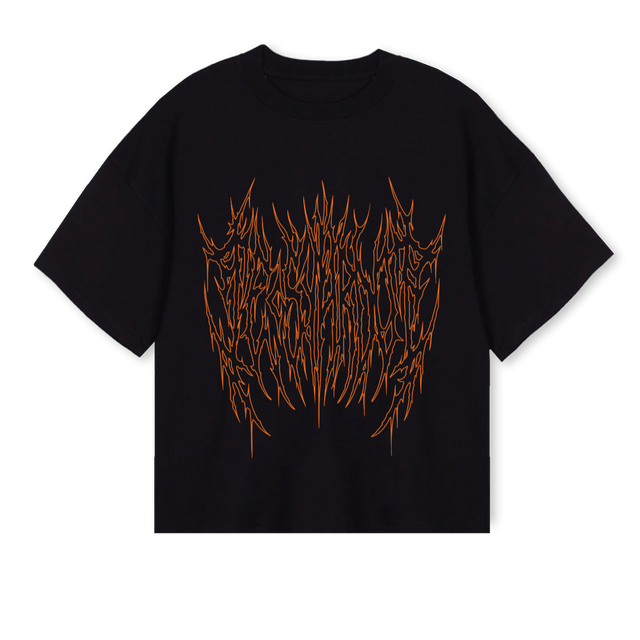 GOTHLONGBLACKORANGE Black Oversized Boxy Tee.
