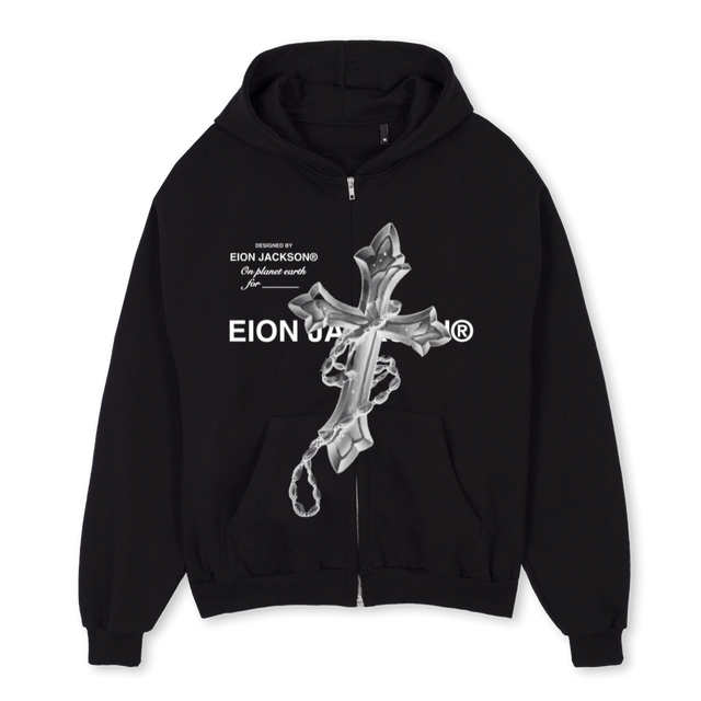CROSSZIPUP Black Oversized Zipped Hoodie.