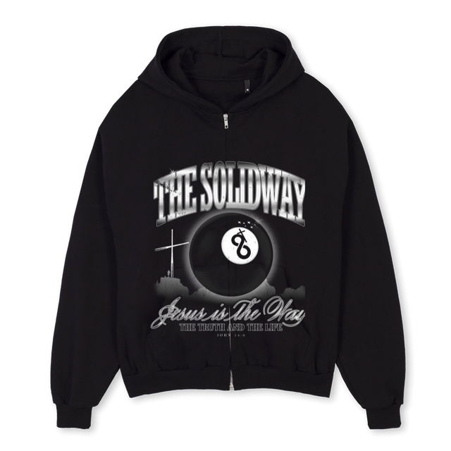 SOLID Black Oversized Zipped Hoodie.