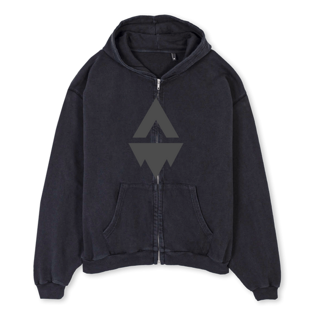INVISIBLEVBH Vintage Black Oversized Zipped Hoodie.
