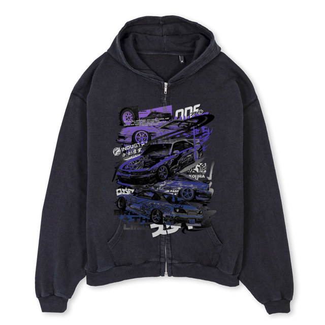 DICMXODFVBH Vintage Black Oversized Zipped Hoodie.