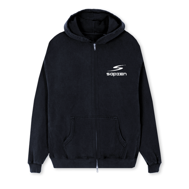 SAPIENLOGOZIP Vintage Black Regular Zipped Hoodie.