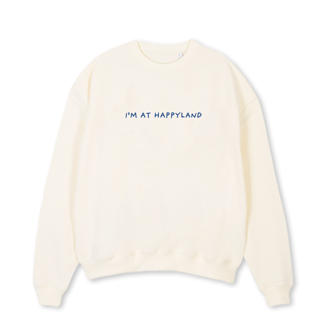 IM AT HAPPY Cream Oversized Crewneck Sweater.