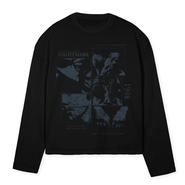 NUANCENIGHTMAREBLUE Black Oversized Boxy LS Tee.