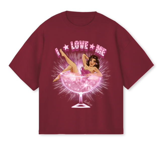 LOVEME Burgundy Oversized Boxy Tee.