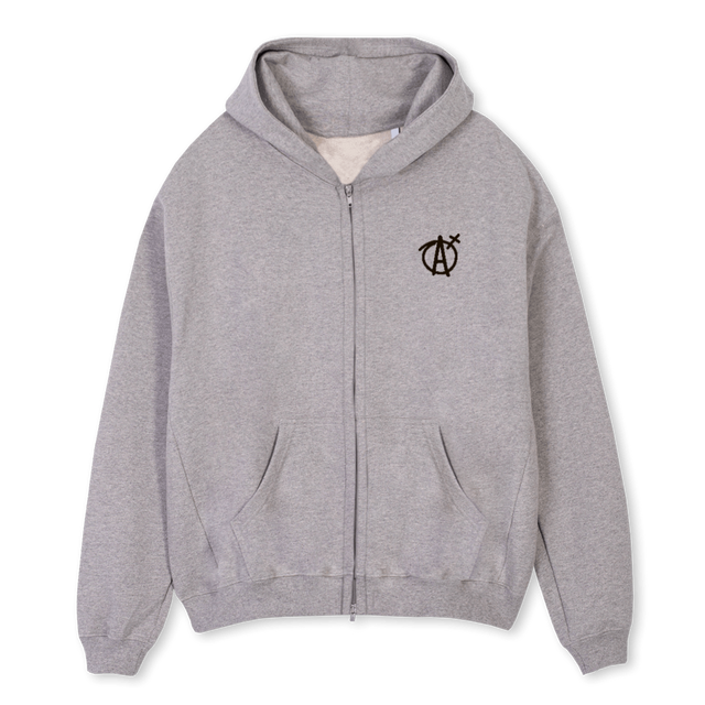 AGNOSTICDEATHMGH Grey Marl Oversized Zipped Hoodie.