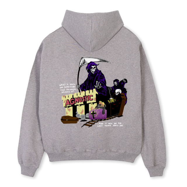 AGNOSTICDEATHMGH Grey Marl Oversized Zipped Hoodie.