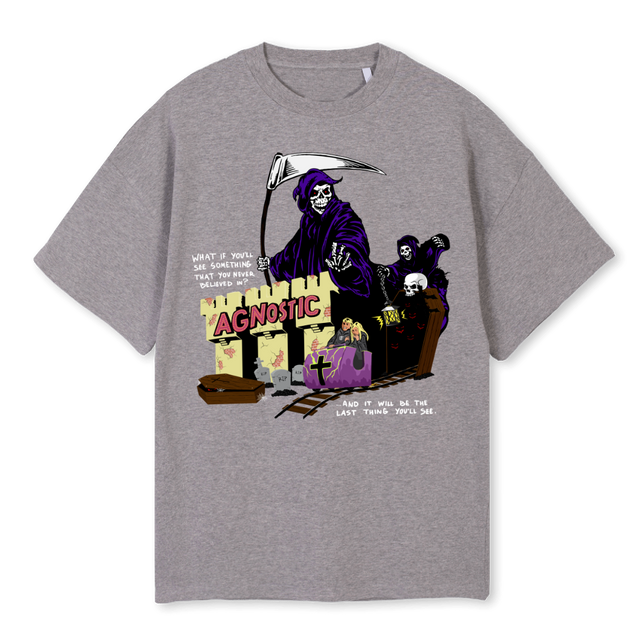 AGNOSTICDEATHGMTS Grey Marl Oversized Tee.