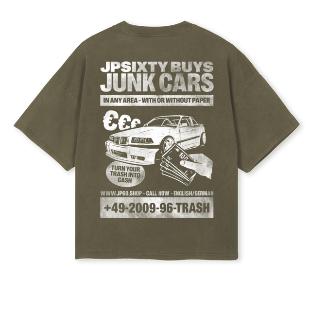 JUNKCARSSHIRT Vintage Olive Oversized Boxy Tee.