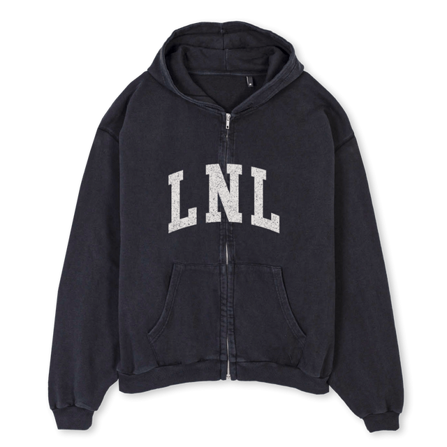 LNL BLACKHOODI Vintage Black Oversized Zipped Hoodie.