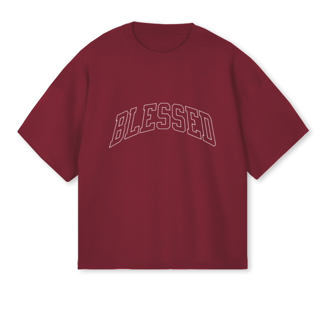 BLESSED BURGUNDY Burgundy Oversized Boxy Tee.