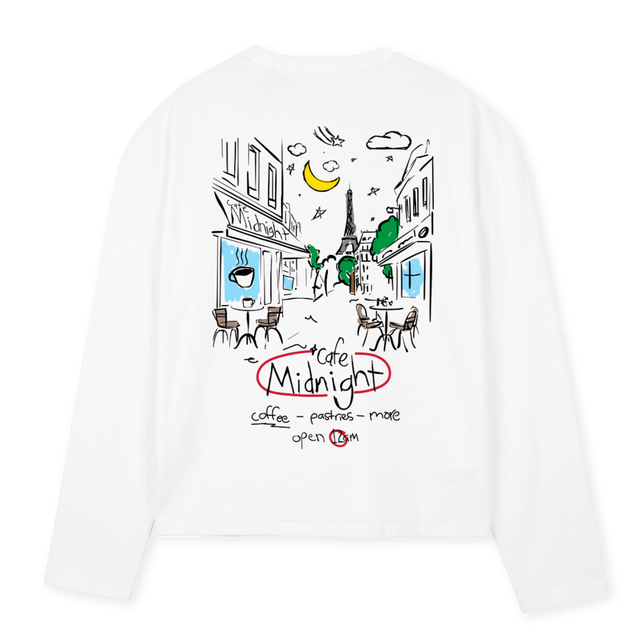 CAFEWHITELS White Oversized Boxy LS Tee.