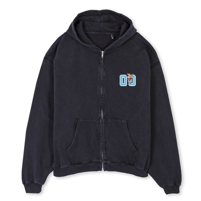 FRGL CARTOON HD Vintage Black Oversized Zipped Hoodie.
