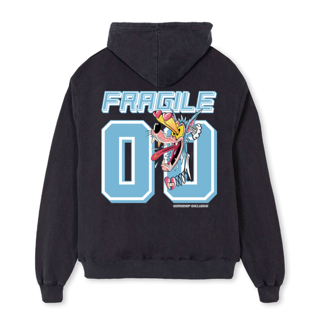 FRGL CARTOON HD Vintage Black Oversized Zipped Hoodie.