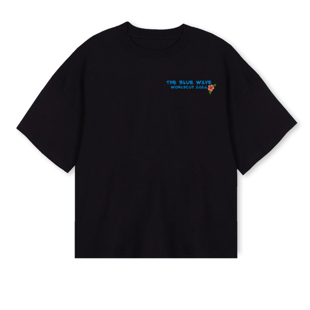 CURPEEBLUEWAVEBLACK Black Oversized Boxy Tee.