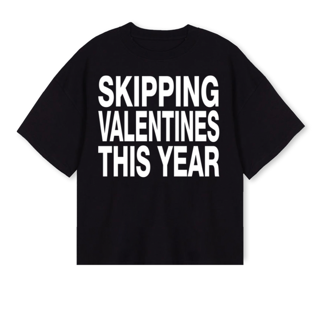 SKIP VALENTINES Black Oversized Boxy Tee.
