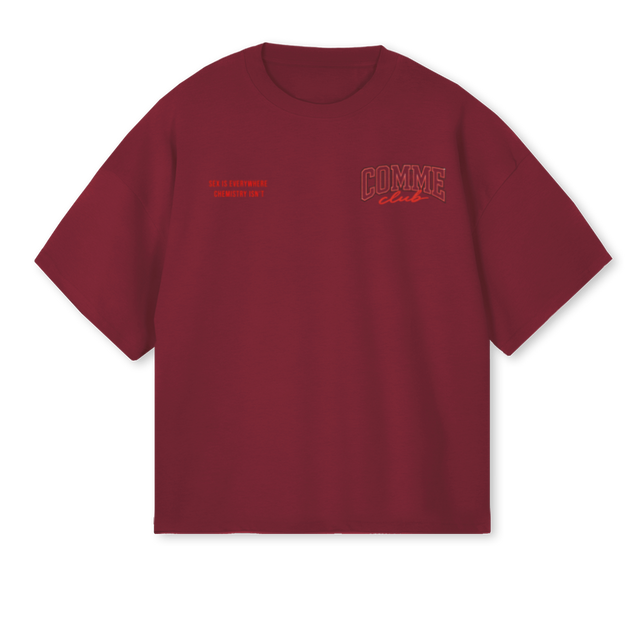 BURGTEEVALENTINE Burgundy Oversized Boxy Tee.