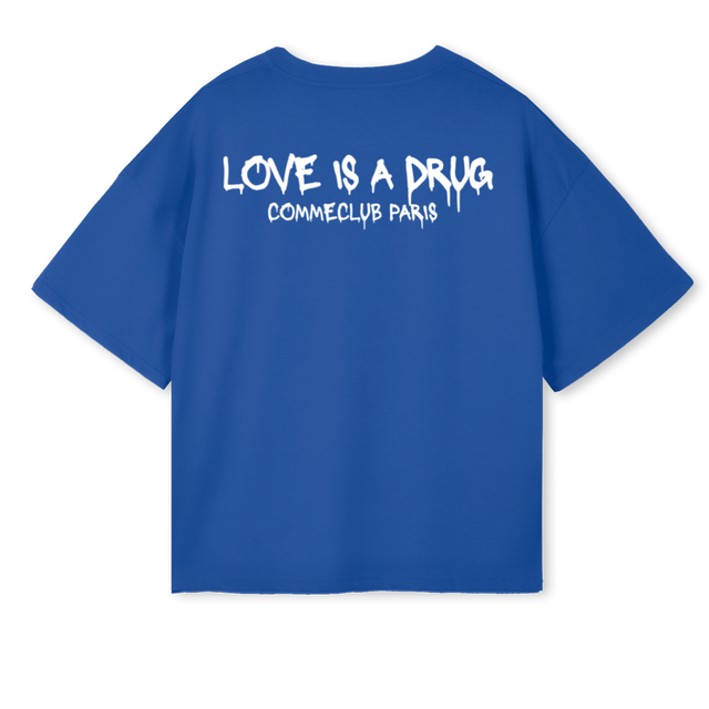 LOVEISADRUG Cobalt Blue Oversized Boxy Tee.