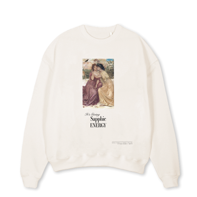 SAPPHIC Vintage White Oversized Crewneck Sweater.