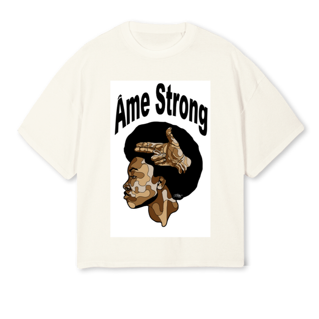 AME STRONG Cream Oversized Boxy Tee.