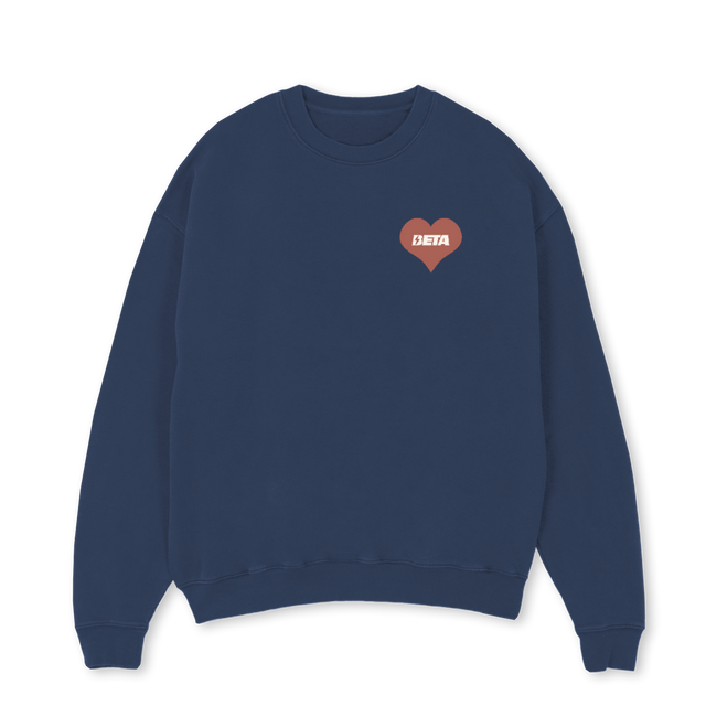 CREWNECKBETAHEART Navy Blue Oversized Crewneck Sweater.
