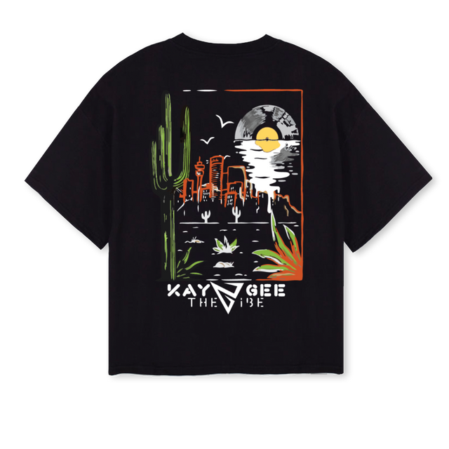 KAYGEETVMEXICOBLK Black Oversized Boxy Tee.